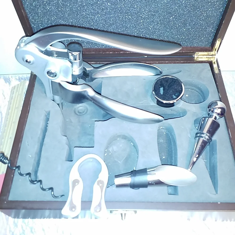 WINE OPENER SET Wood Box 6 piece Deluxe Gift Set